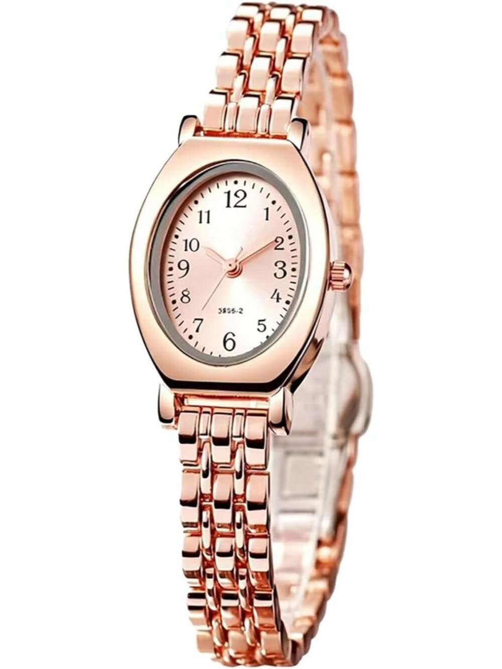 Women's Rose Gold Vintage Oval Quartz Stainless Steel Bracelet Minimalist Watch